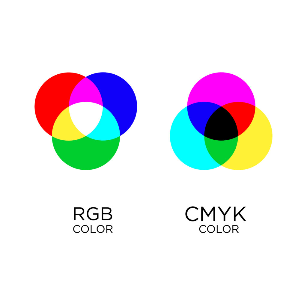 CMYK vs RGB color model concept illustration.