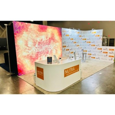 Consistent trade show booth branding across backdrops and displays