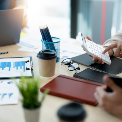 Office workers reviewing budget