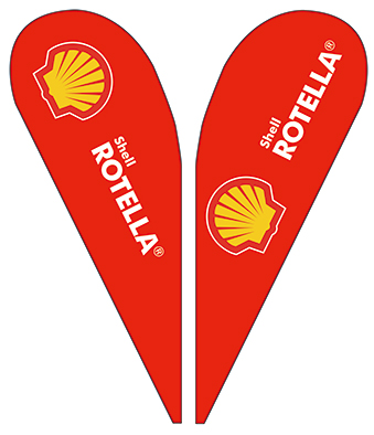 Teardrop banner used at event for advertising