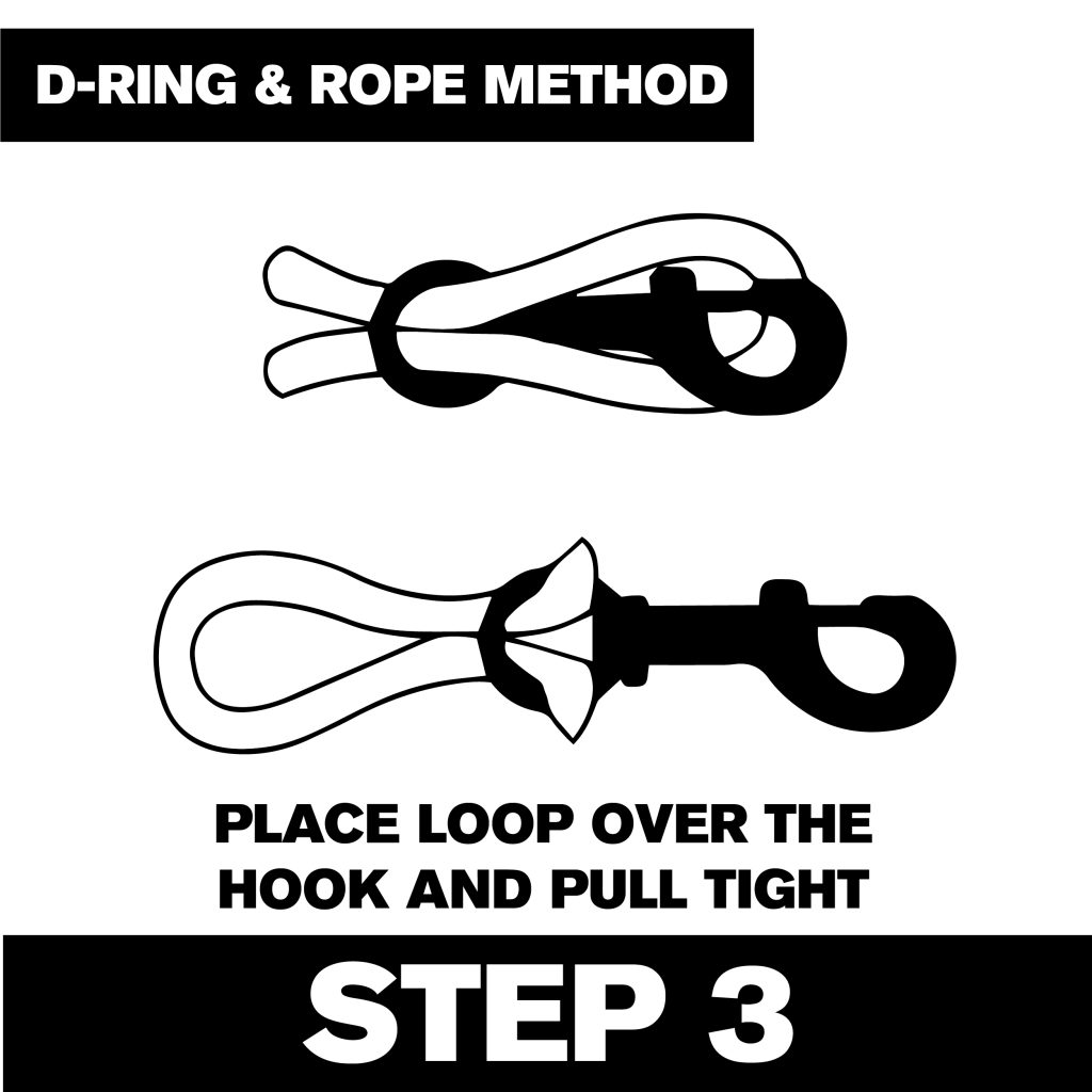 Step 3: Place the loop over the hook and pull the rope tight.