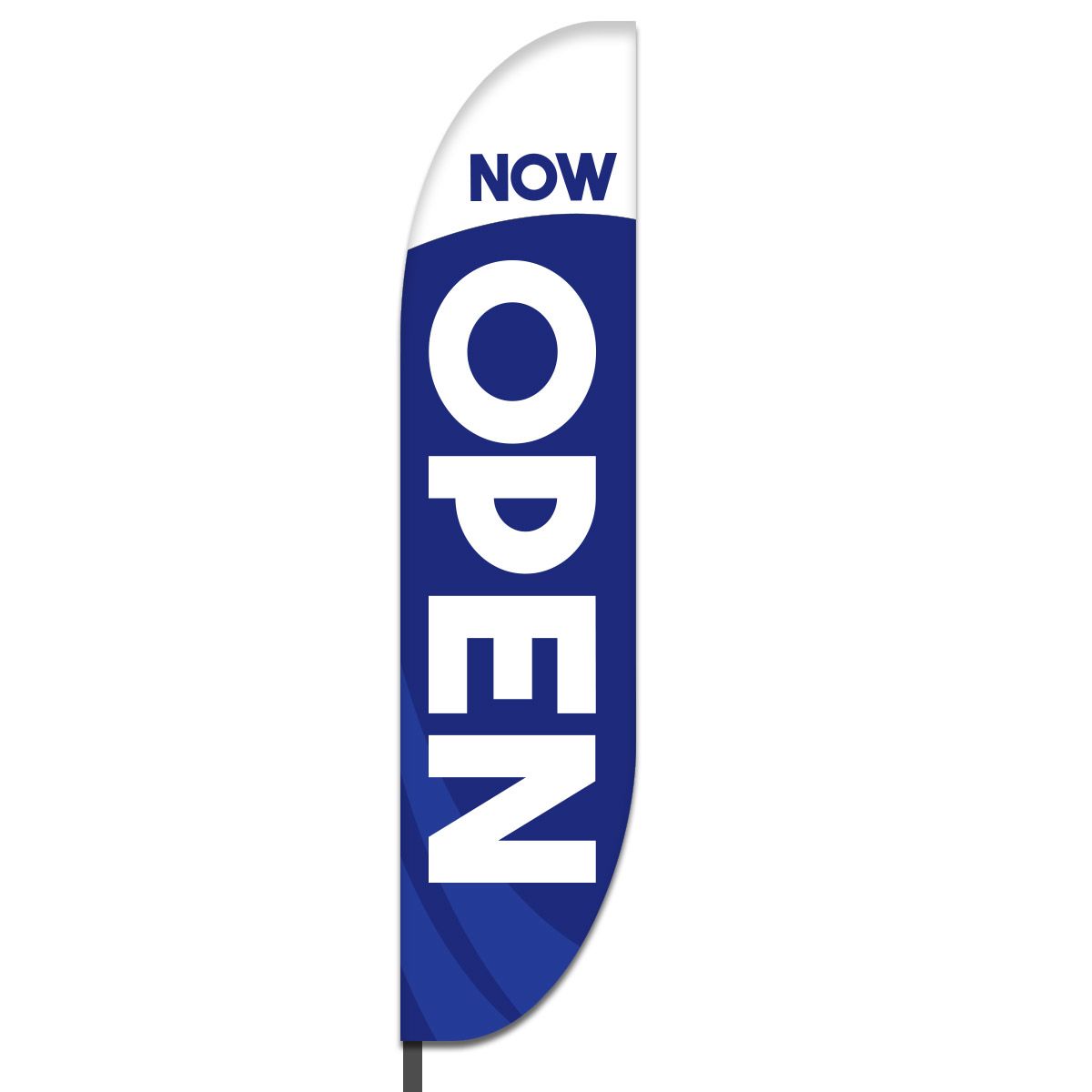 Blue ‘Now’ horizontal on white top, white ‘Below’ vertical on black bottom.