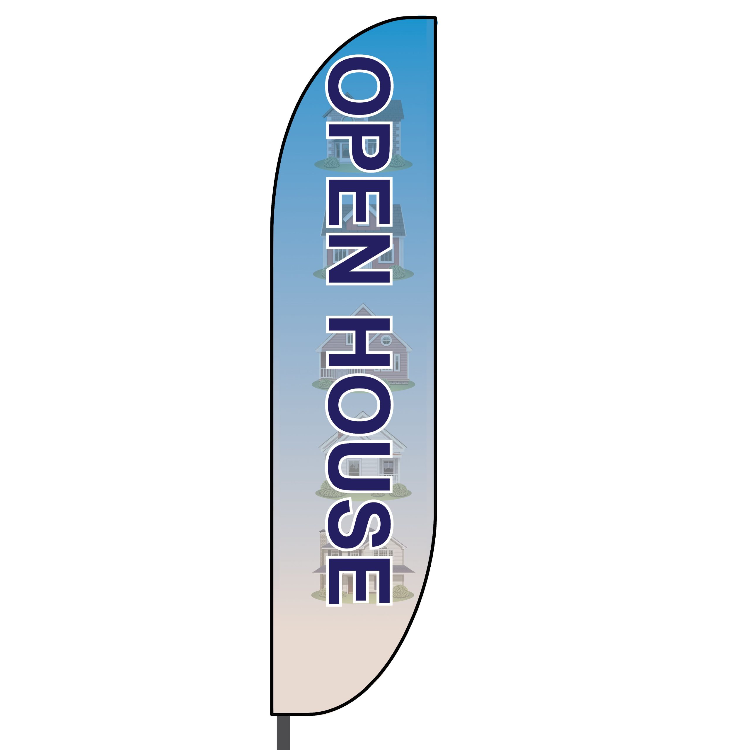 Elegant white letters with black outline on gradient blue vertical sign.