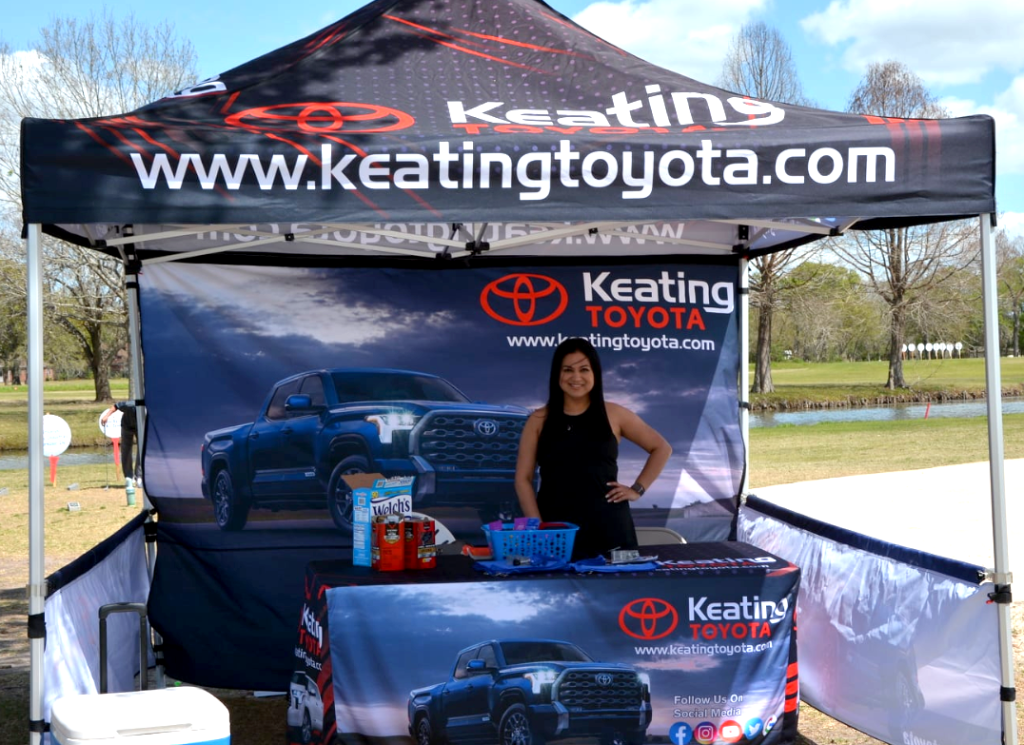 10×10 or 10×20 custom canopy tent showcasing company branding.