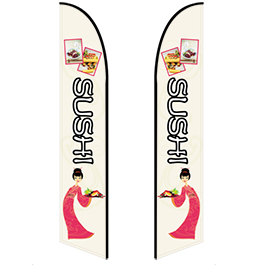 Vibrant restaurant feather banners with bold graphics designed to stand out outdoors.