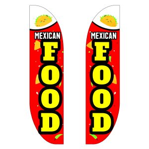 Restaurant feather banners displayed along a roadside attracting attention with bright colors.