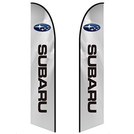 Colorful feather flags and custom banners attracting customers to retail promotions.