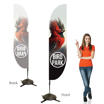Single-sided (right-facing) flag printed on one fabric layer with a mirrored backside; choose orientation based on traffic or wind direction.