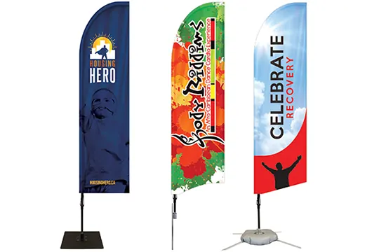 Durable bowhead flag banners with customizable bottom shapes, UV-resistant full-color printing, and multiple size options for indoor or outdoor displays.