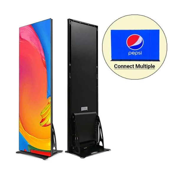 LED poster display with slim frame for trade shows and retail spaces